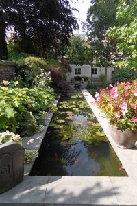 Maandelijks tuin- en vijveronderhoud uitvoeren in een stadstuin te Den Haag.